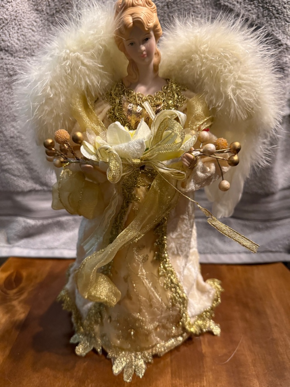Gold and Cream Angel Tree Topper - Decorative Home Accent